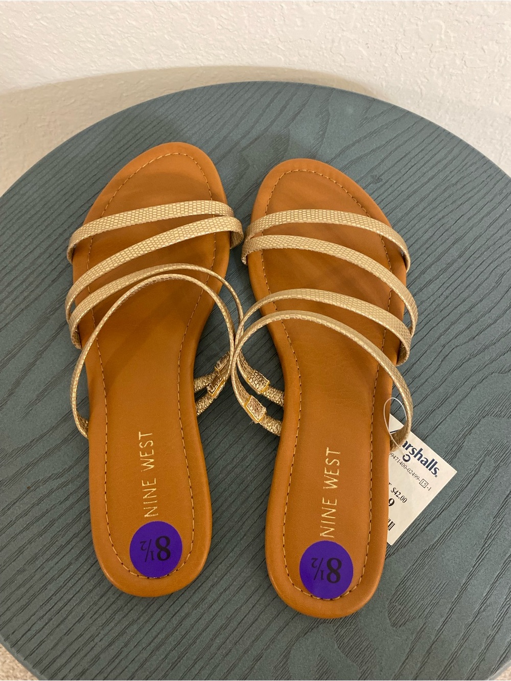Nine West Metallic Gold Multi-Strap Flat Sandals
